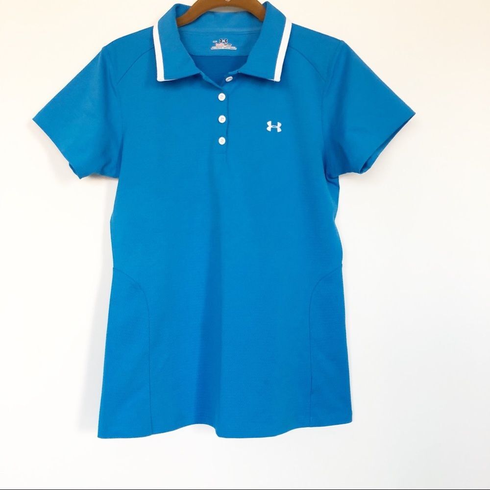 Under Armour Polo Womens M Blue HeatGear Golf Tennis